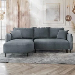 Garnero Arredamenti Divano letto angolare 3 posti 244x165cm tessuto grigio scuro Lollypop Tessuto Peluche Onega Grigio Scuro