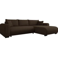 Garnero Arredamenti Divano letto angolare 4 posti 285x188cm con contenitore tessuto velluto a coste marrone scuro Soft Velluto a Coste Poso Marrone Best