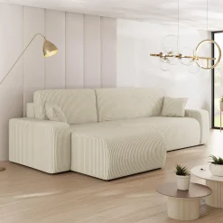 Garnero Arredamenti Divano letto angolare 3 posti 244x145cm con contenitore a coste beige Slurp Velluto Poso Beige New