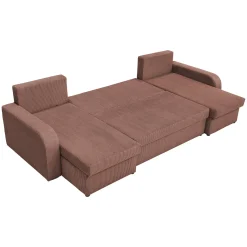 Garnero Arredamenti Divano letto angolare 5 posti 304cm con contenitore velluto a coste rosa Assunta Velluto Poso Rosa Sale