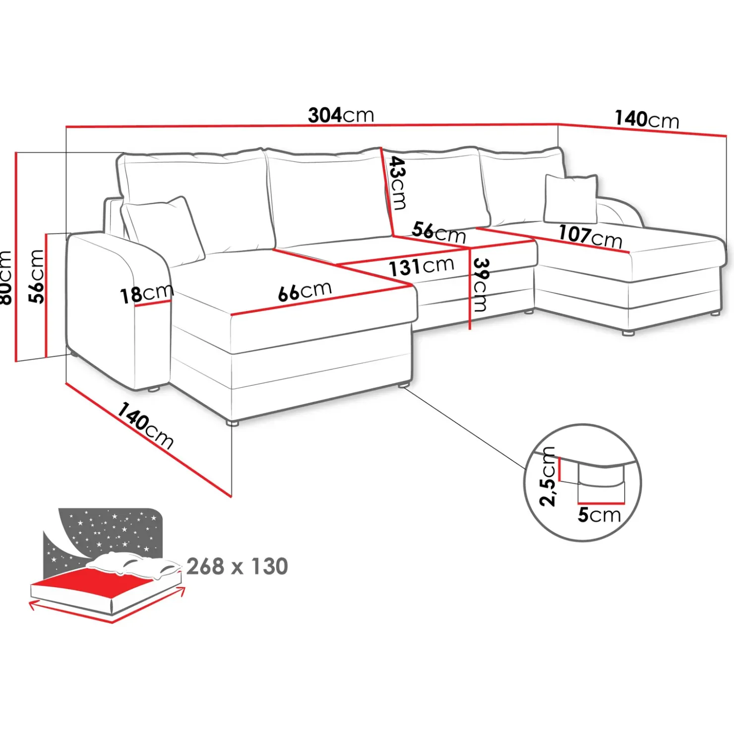 Garnero Arredamenti Divano letto angolare 5 posti 304cm con contenitore velluto a coste rosa Assunta Velluto Poso Rosa Sale