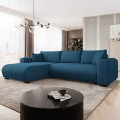Garnero Arredamenti Divano letto angolare 4 posti 285x188cm con contenitore tessuto velluto a coste blu navy Soft Velluto a Coste Poso Blu Navy Outlet