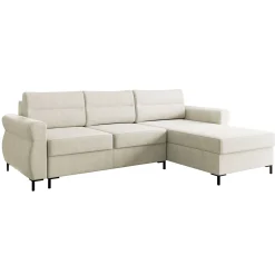 Garnero Arredamenti Divano letto angolare 3 posti 258x170 cm con box contenitore imbottito beige chiaro nero Velissa