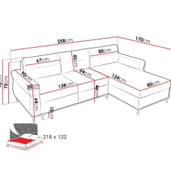 Garnero Arredamenti Divano letto angolare 3 posti 258x170 cm con box contenitore imbottito beige chiaro nero Velissa
