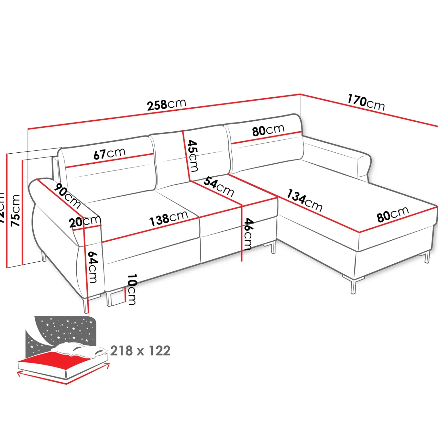Garnero Arredamenti Divano letto angolare 3 posti 258x170 cm con box contenitore imbottito beige chiaro nero Velissa