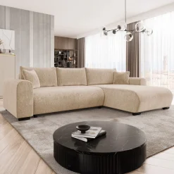 Garnero Arredamenti Divano letto angolare 4 posti 285x188cm con contenitore imbottito tessuto beige Soft Tessuto Clara Beige Clearance