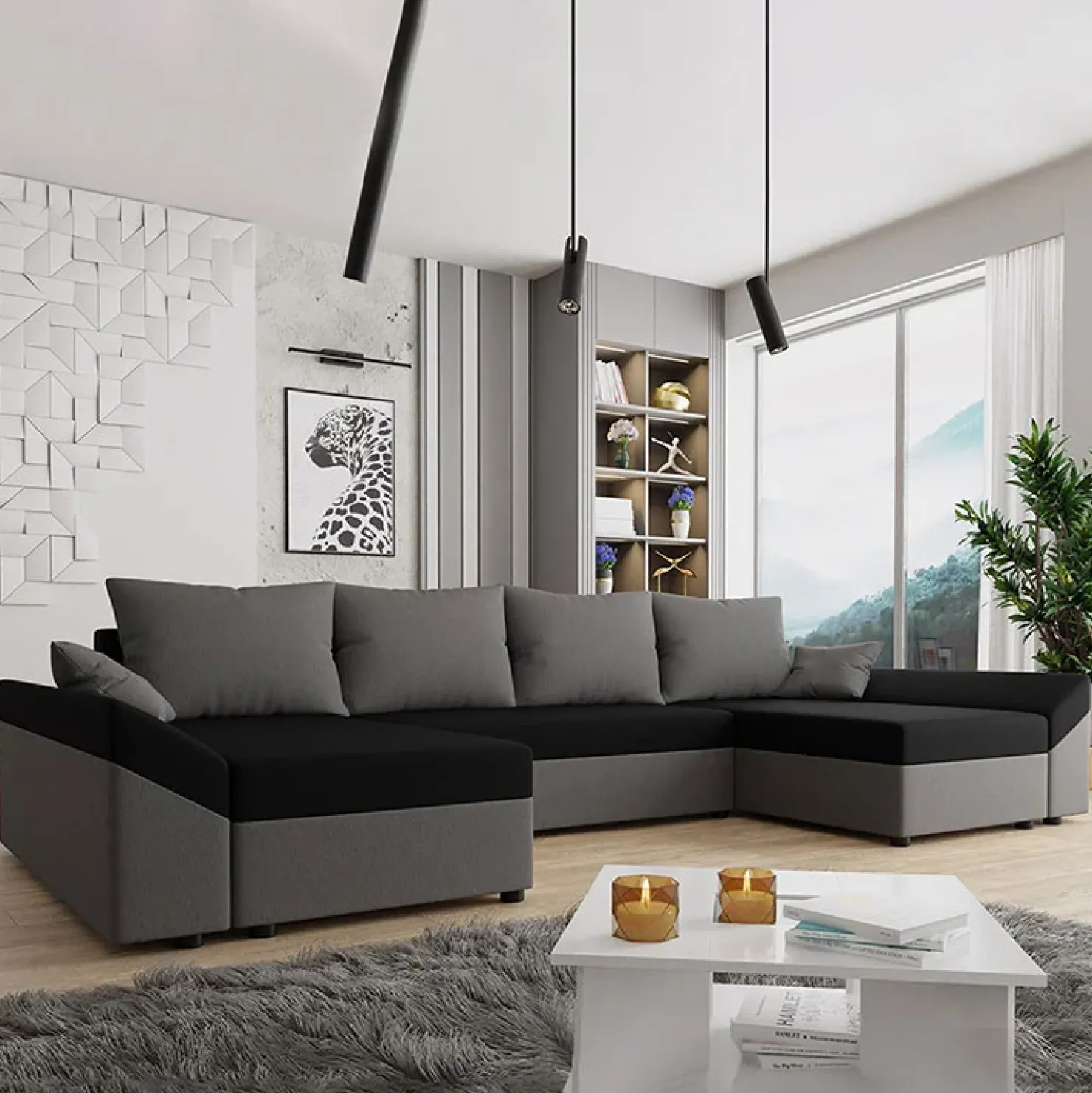 Garnero Arredamenti Divano letto angolare 5 posti 321cm grigio nero Appia Clearance