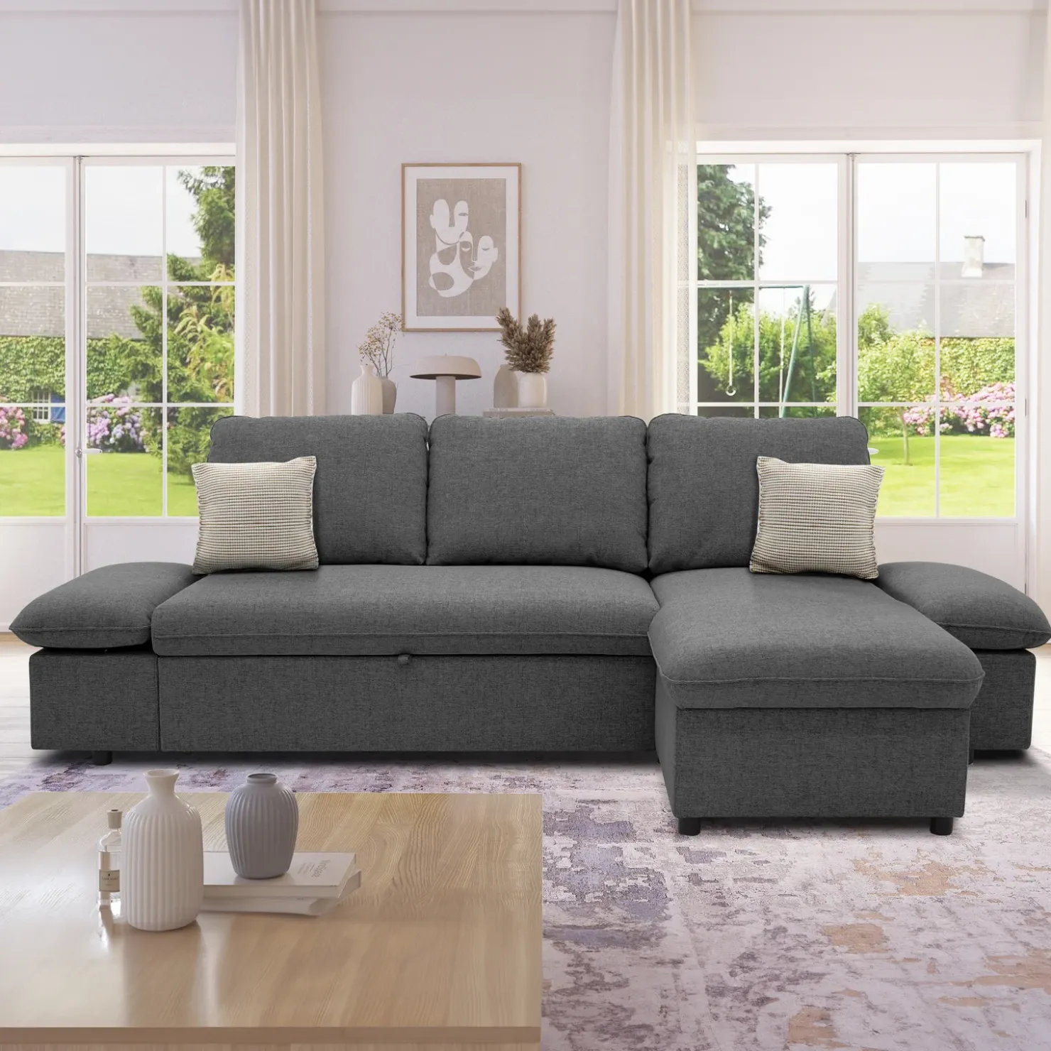 Garnero Arredamenti Divano letto angolare 3 posti 260x148cm con contenitore antracite Arturo Outlet