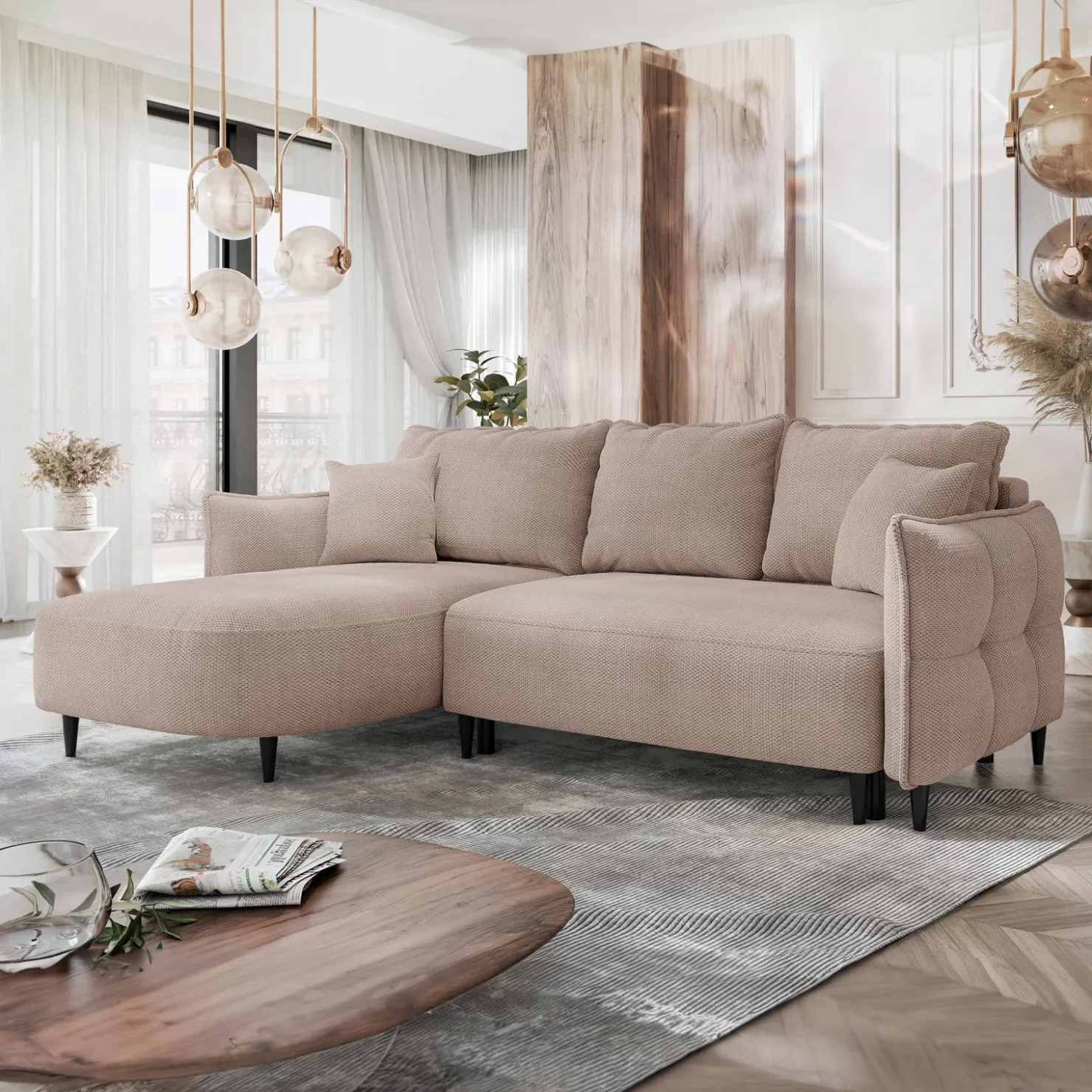 Garnero Arredamenti Divano letto angolare 3 posti 244x165cm tessuto rosa Lollypop Tessuto Peluche Onega Rosa Outlet