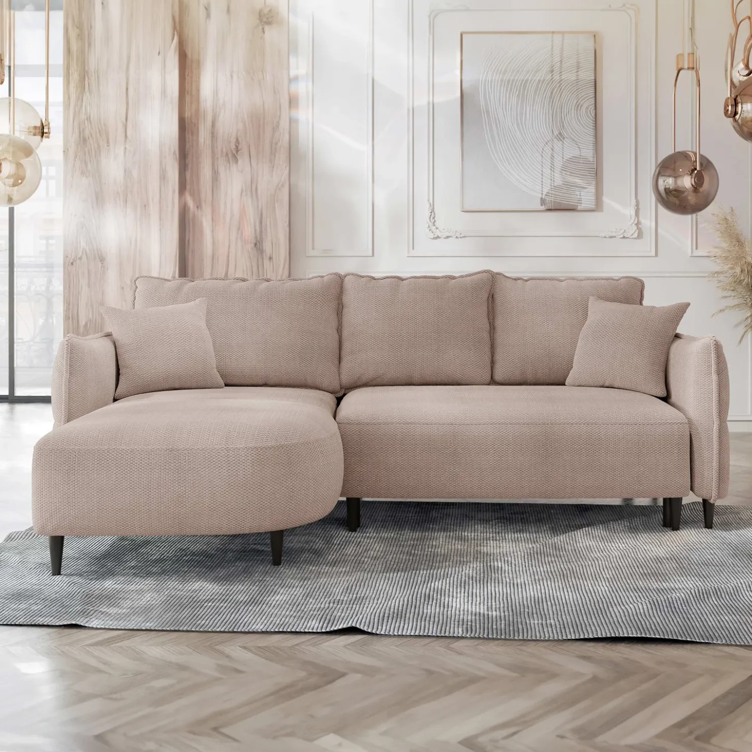 Garnero Arredamenti Divano letto angolare 3 posti 244x165cm tessuto rosa Lollypop Tessuto Peluche Onega Rosa Outlet