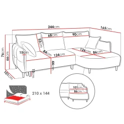 Garnero Arredamenti Divano letto angolare 3 posti 244x165cm tessuto rosa Lollypop Tessuto Peluche Onega Rosa Outlet