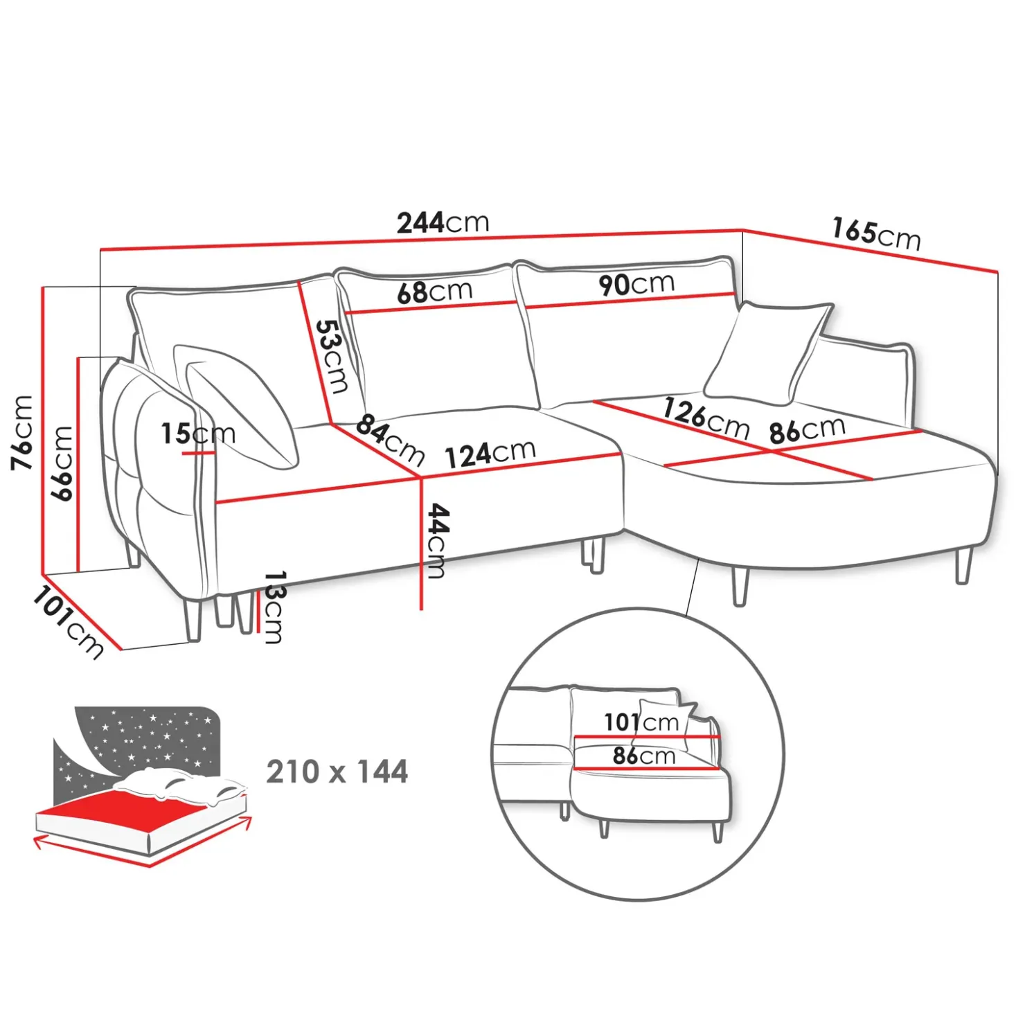 Garnero Arredamenti Divano letto angolare 3 posti 244x165cm tessuto rosa Lollypop Tessuto Peluche Onega Rosa Outlet