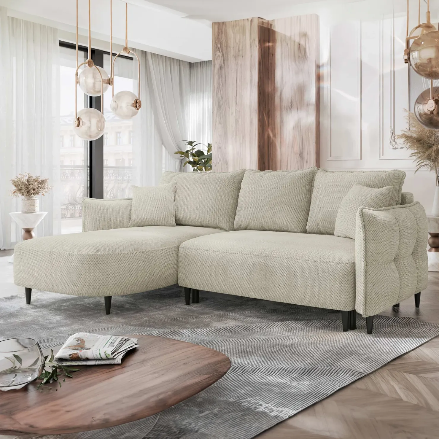 Garnero Arredamenti Divano letto angolare 3 posti 244x165cm tessuto tortora Lollypop Tessuto Peluche Onega Tortora Online