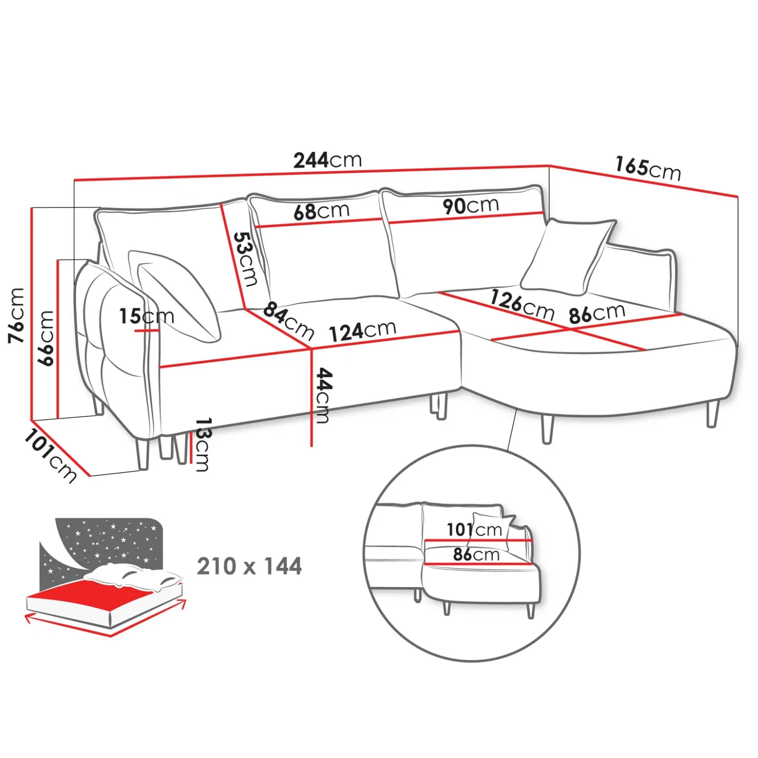 Garnero Arredamenti Divano letto angolare 3 posti 244x165cm tessuto tortora Lollypop Tessuto Peluche Onega Tortora Online