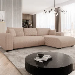 Garnero Arredamenti Divano letto angolare 4 posti 285x188cm con contenitore tessuto velluto a coste rosa Soft Velluto a Coste Poso Rosa Sale