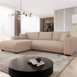 Garnero Arredamenti Divano letto angolare 4 posti 285x188cm con contenitore tessuto velluto a coste rosa Soft Velluto a Coste Poso Rosa Sale