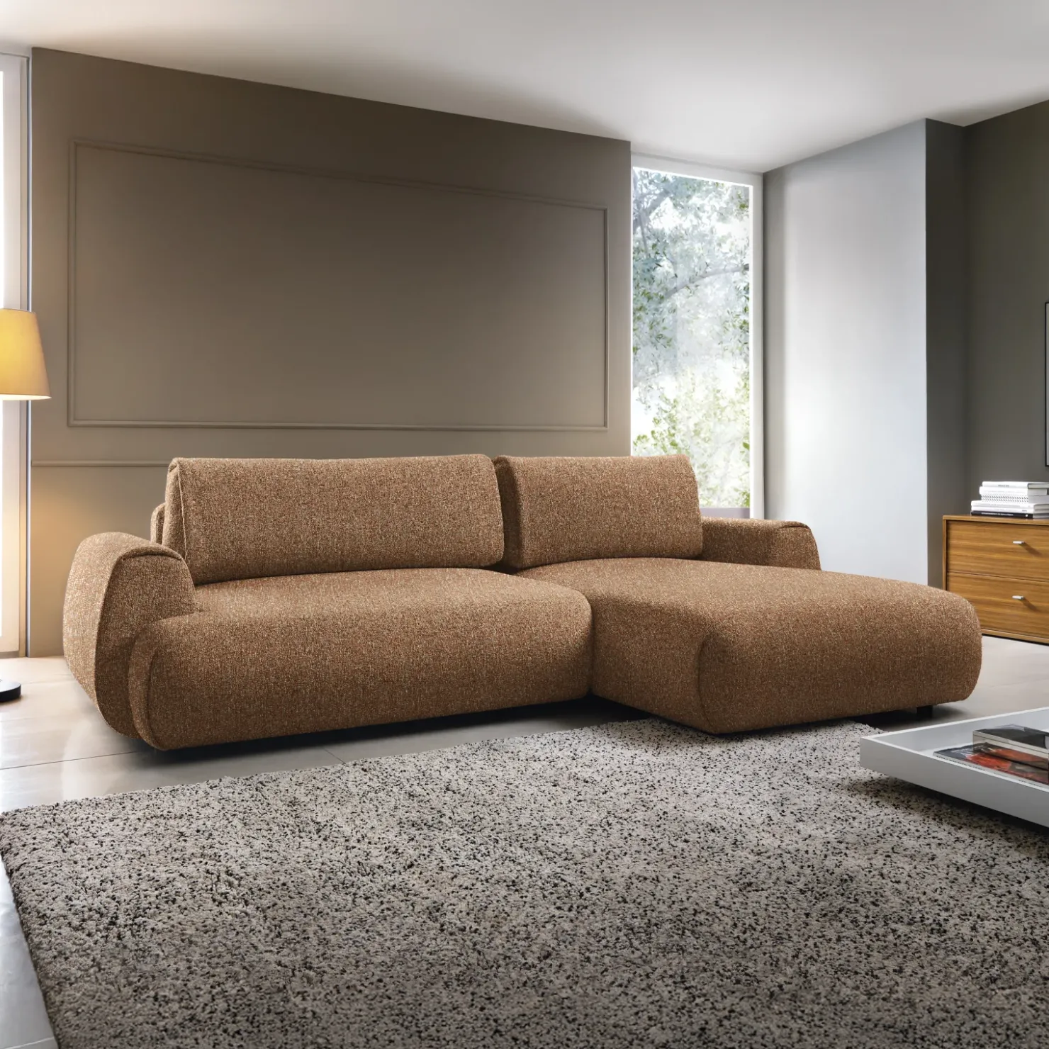 Garnero Arredamenti Divano letto angolare destra 3 posti 270x167cm tessuto arancio Cloudify Tessuto Puente Arancio Hot