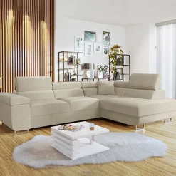 Garnero Arredamenti Divano letto angolare destra imbottito 274x203cm beige Bormio Tessuto Vellutato Manila Beige Hot