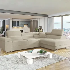 Garnero Arredamenti Divano letto angolare destra imbottito 274x203cm beige Bormio Tessuto Vellutato Manila Beige Hot
