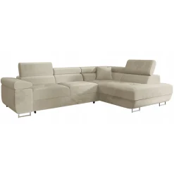 Garnero Arredamenti Divano letto angolare destra imbottito 274x203cm beige Bormio Tessuto Vellutato Manila Beige Hot