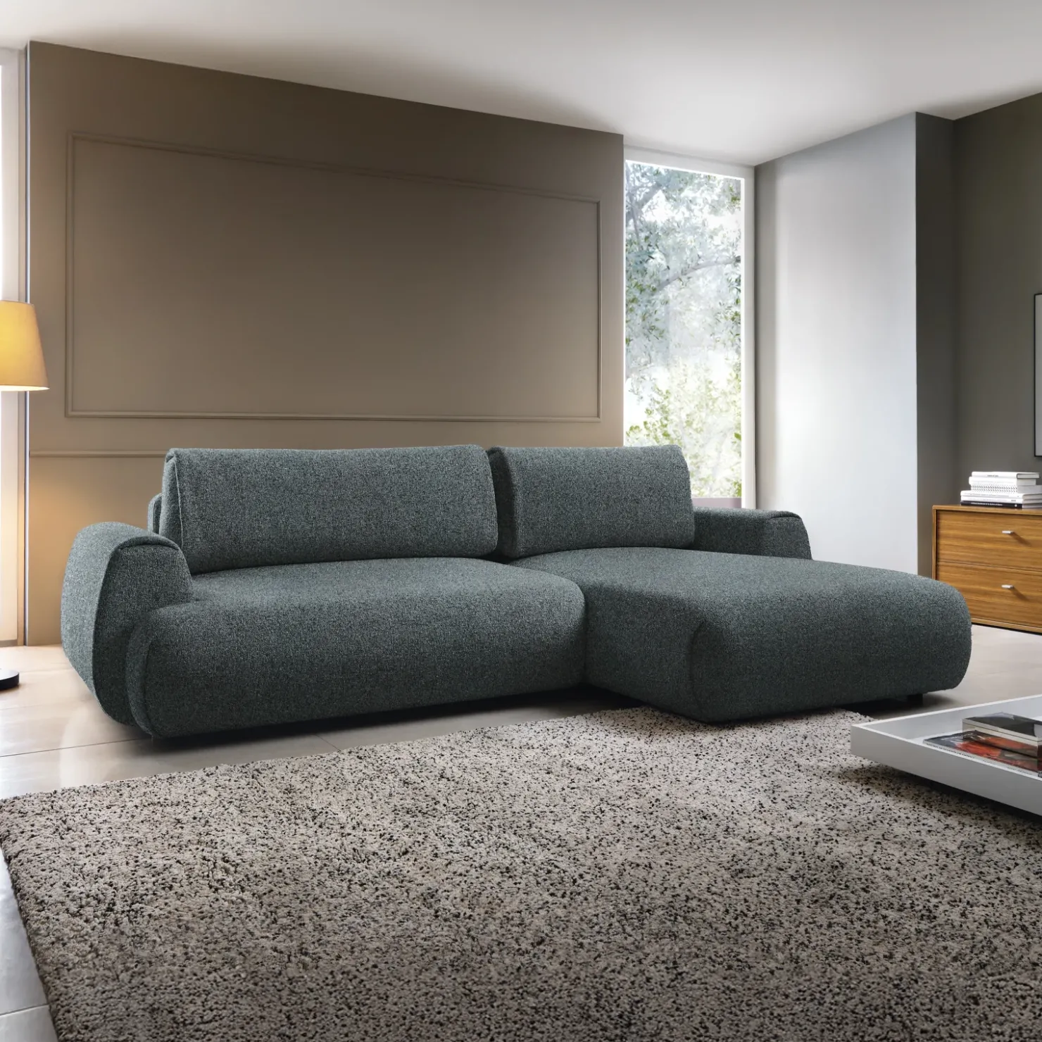 Garnero Arredamenti Divano letto angolare destra 3 posti 270x167cm tessuto antracite Cloudify Tessuto Puente Antracite Discount