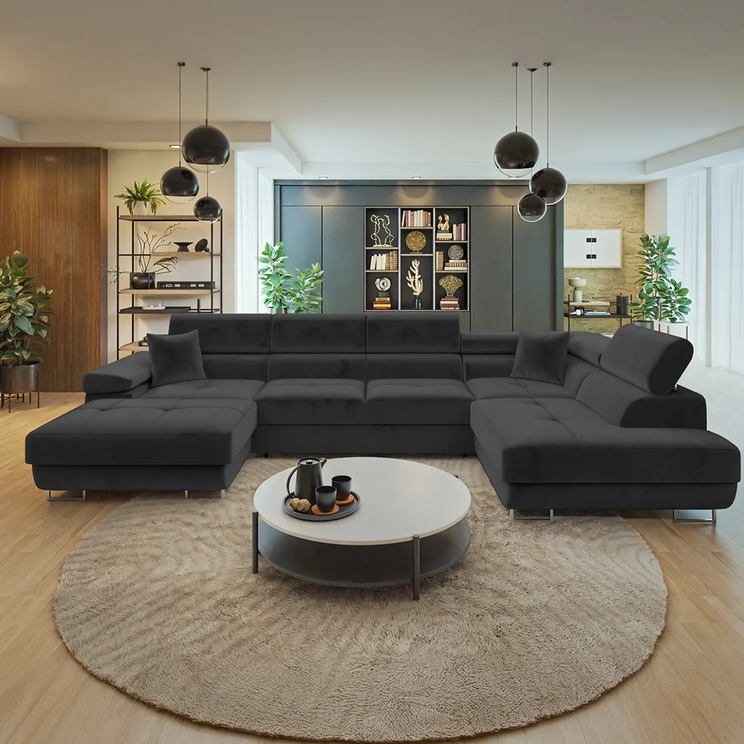 Garnero Arredamenti Divano letto angolare destra 5 posti 346x203cm con box contenitore velluto nero Moirea Tessuto Vellutato Manila Nero Online