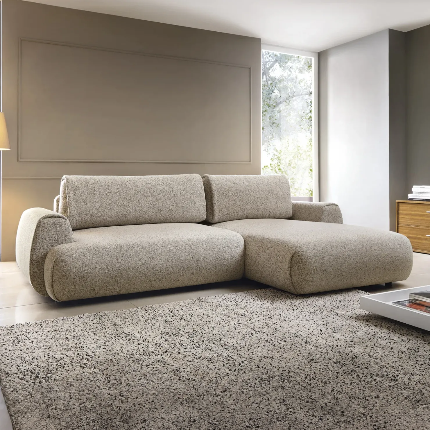 Garnero Arredamenti Divano letto angolare destra 3 posti 270x167cm tessuto beige Cloudify Tessuto Puente Beige Outlet