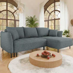 Garnero Arredamenti Divano letto angolare destro 3 posti 276x158cm tessuto grigio scuro Angle Tessuto Peluche Onega Grigio Scuro Sale