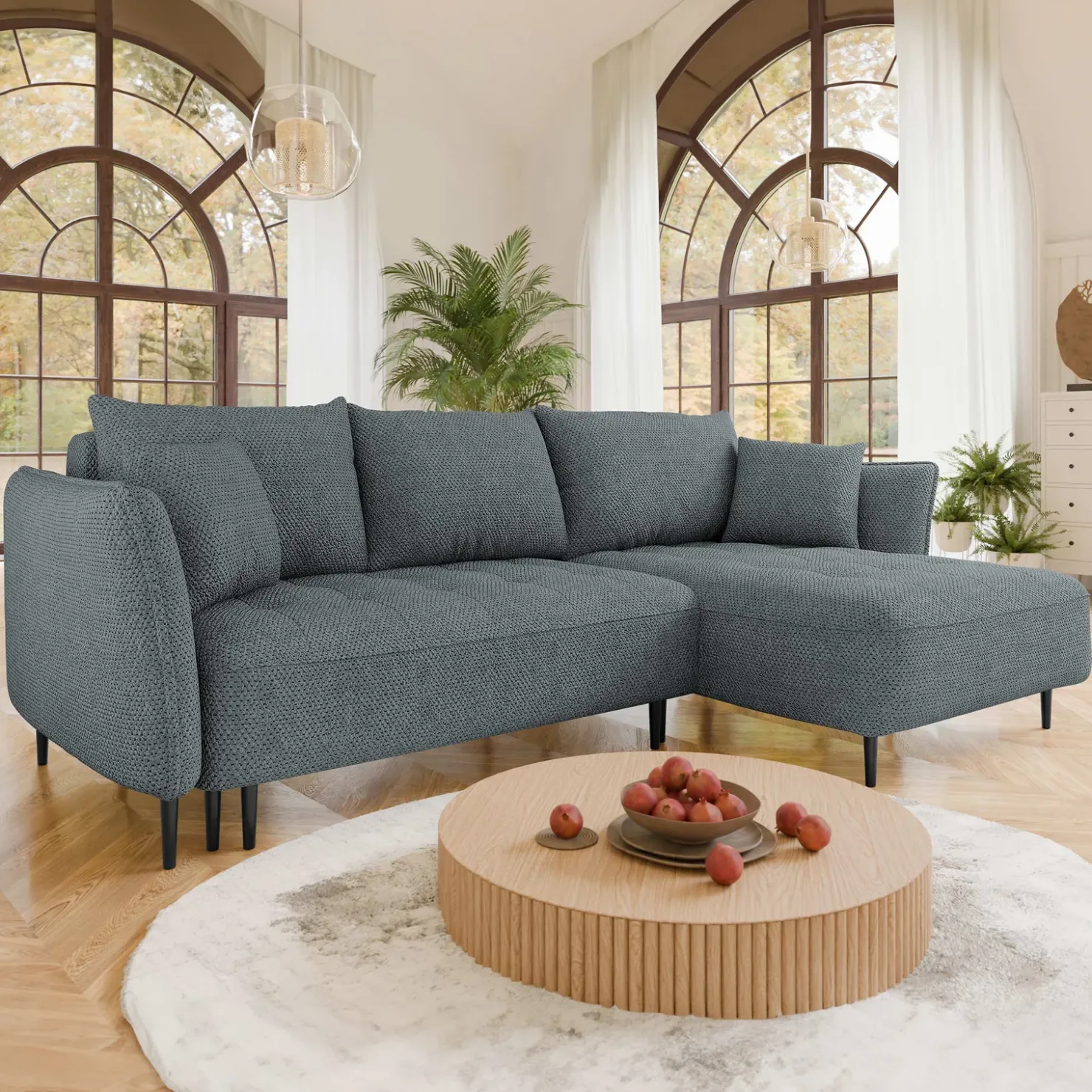 Garnero Arredamenti Divano letto angolare destro 3 posti 276x158cm tessuto grigio scuro Angle Tessuto Peluche Onega Grigio Scuro Sale