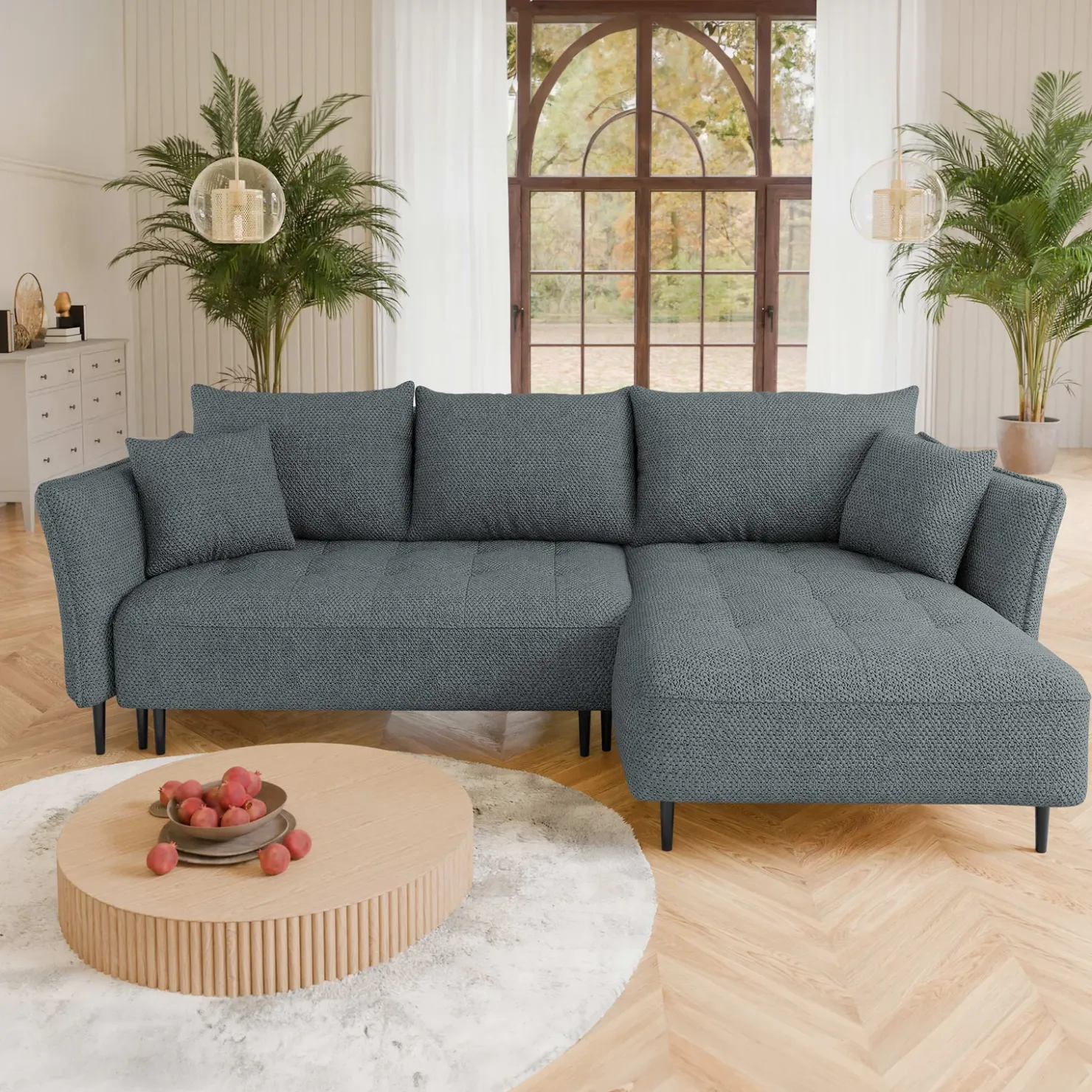 Garnero Arredamenti Divano letto angolare destro 3 posti 276x158cm tessuto grigio scuro Angle Tessuto Peluche Onega Grigio Scuro Sale