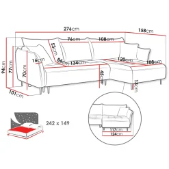 Garnero Arredamenti Divano letto angolare destro 3 posti 276x158cm tessuto grigio scuro Angle Tessuto Peluche Onega Grigio Scuro Sale