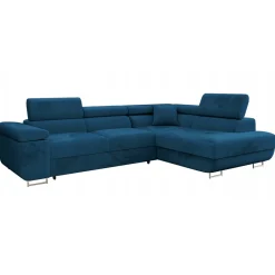 Garnero Arredamenti Divano letto angolare destra imbottito 274x203cm blu Bormio Tessuto Vellutato Manila Blu New