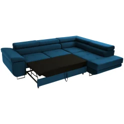 Garnero Arredamenti Divano letto angolare destra imbottito 274x203cm blu Bormio Tessuto Vellutato Manila Blu New