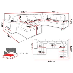 Garnero Arredamenti Divano letto angolare destra 5 posti 350x205cm grigio Agliana Tessuto Vellutato Manila Grigio Nero New
