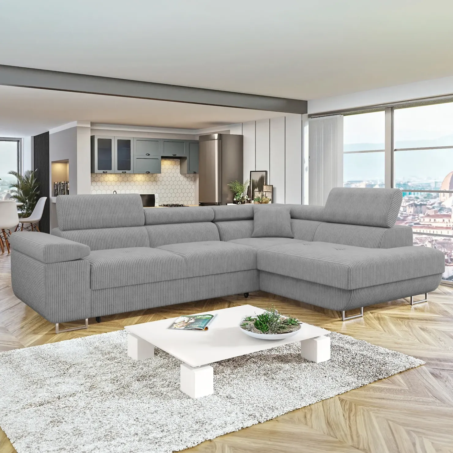 Garnero Arredamenti Divano letto angolare destra imbottito 274x203cm velluto a coste grigio Bormio Velluto Poso Grigio Best