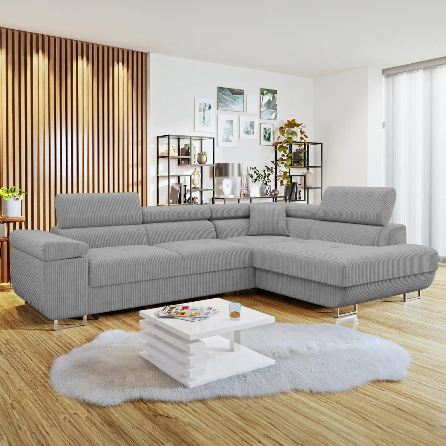 Garnero Arredamenti Divano letto angolare destra imbottito 274x203cm velluto a coste grigio Bormio Velluto Poso Grigio Best