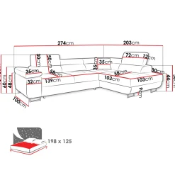 Garnero Arredamenti Divano letto angolare destra imbottito 274x203cm velluto a coste grigio Bormio Velluto Poso Grigio Best