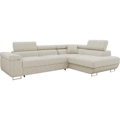 Garnero Arredamenti Divano letto angolare destra 4 posti 274x203cm imbottito a coste beige Bormio Velluto a Coste Poso Beige Sale