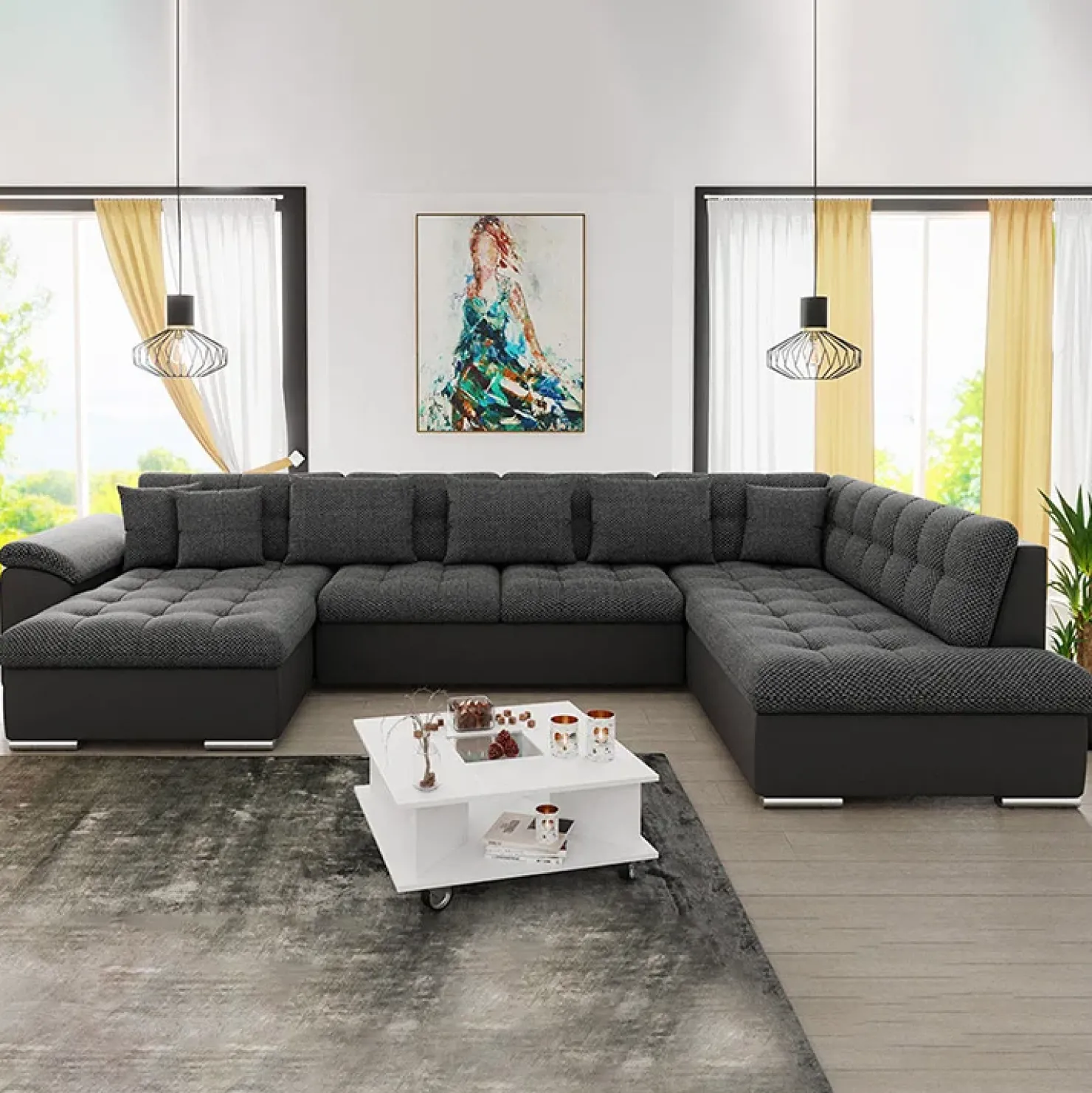 Garnero Arredamenti Divano letto angolare destra 5 posti 350x205cm grigio scuro Agliana Tessuto Trama Fitta Grigio Online