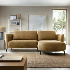 Garnero Arredamenti Divano letto angolare destra 3 posti 260x180cm tessuto bouclè beige scuro Repose Tessuto Bouclè Blur Beige Scuro Outlet