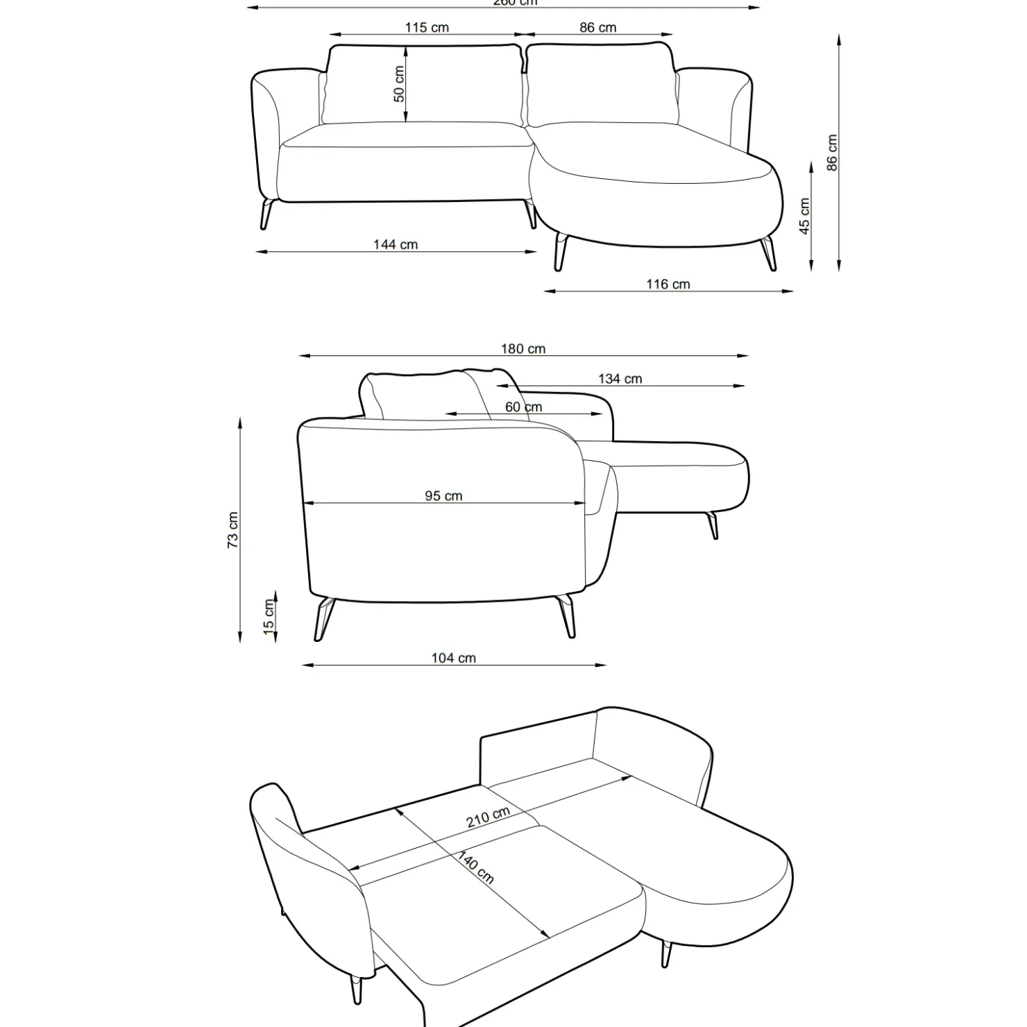 Garnero Arredamenti Divano letto angolare destra 3 posti 260x180cm tessuto bouclè beige scuro Repose Tessuto Bouclè Blur Beige Scuro Outlet