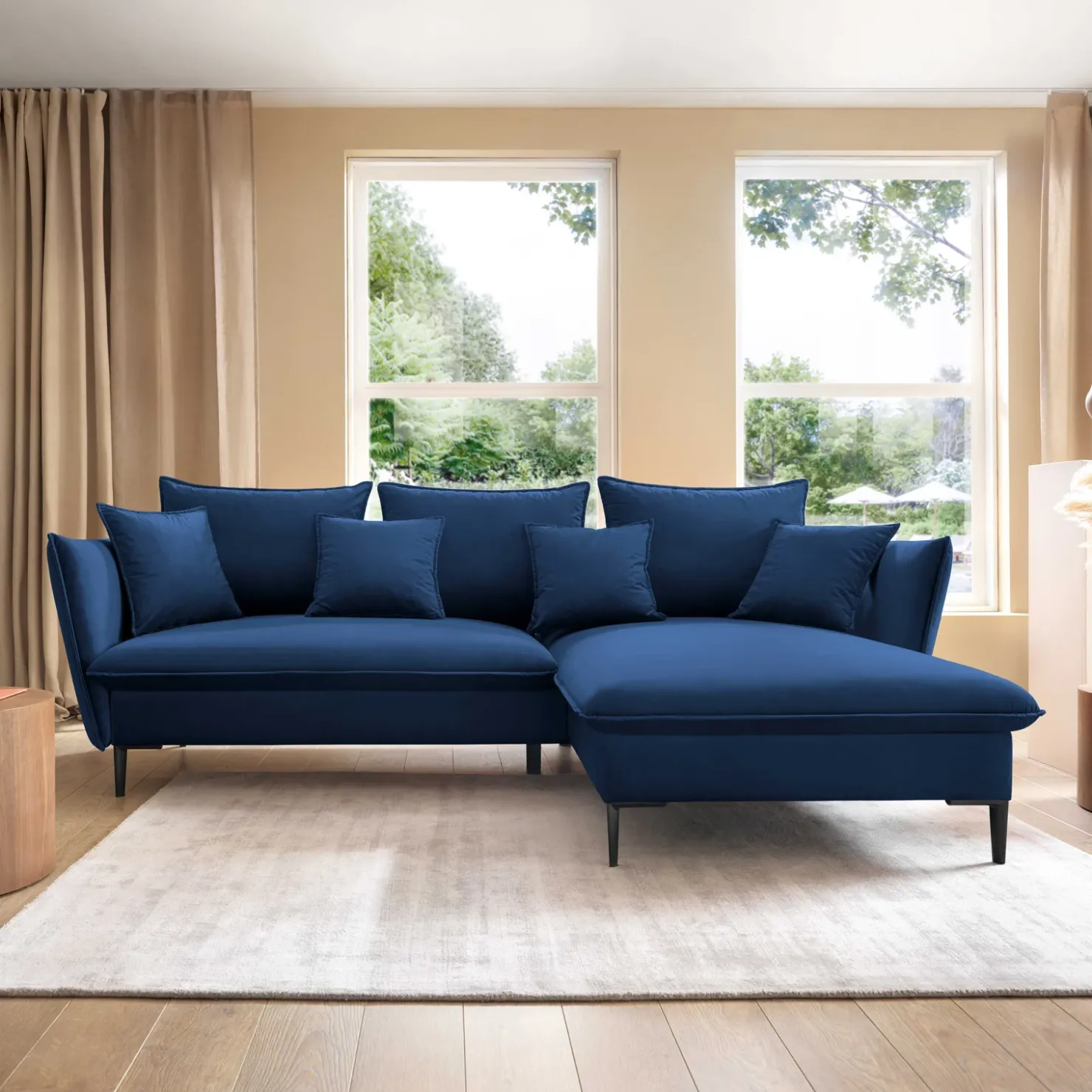 Garnero Arredamenti Divano letto angolare destro 3 posti 258x167cm tessuto blu Lushify Tessuto Riviera Vellutato Blu Clearance