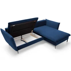 Garnero Arredamenti Divano letto angolare destro 3 posti 258x167cm tessuto blu Lushify Tessuto Riviera Vellutato Blu Clearance