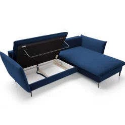 Garnero Arredamenti Divano letto angolare destro 3 posti 258x167cm tessuto blu Lushify Tessuto Riviera Vellutato Blu Clearance