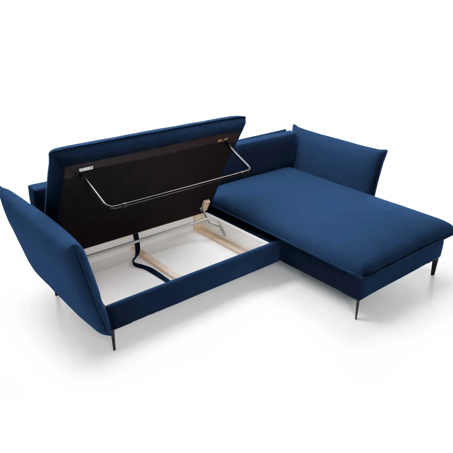Garnero Arredamenti Divano letto angolare destro 3 posti 258x167cm tessuto blu Lushify Tessuto Riviera Vellutato Blu Clearance