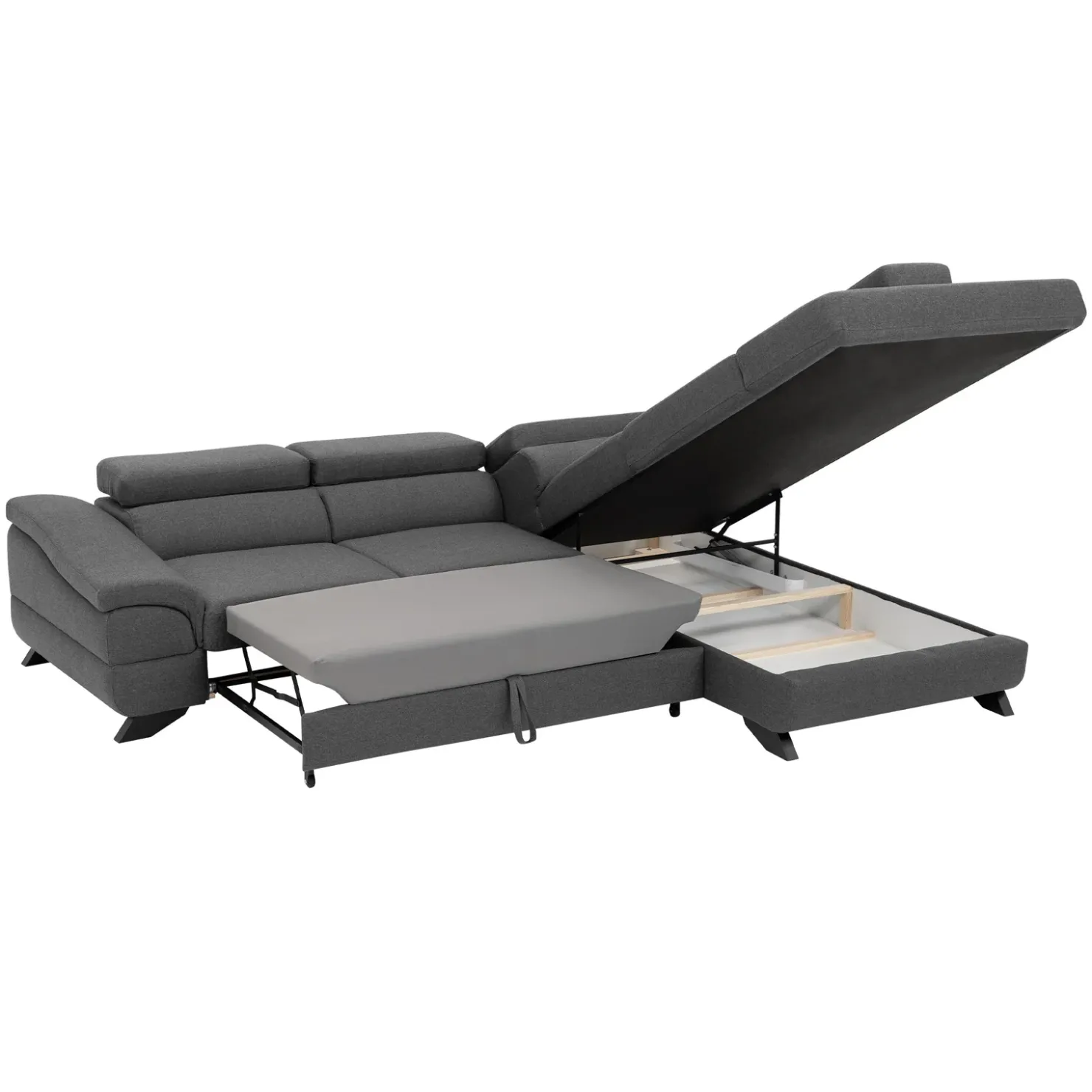 Garnero Arredamenti Divano letto angolare destro 5 posti 272x219cm tessuto antracite Lumma Sale