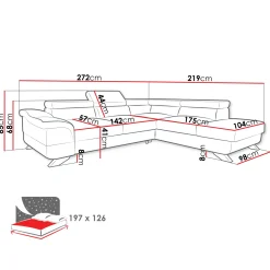Garnero Arredamenti Divano letto angolare destro 5 posti 272x219cm tessuto antracite Lumma Sale