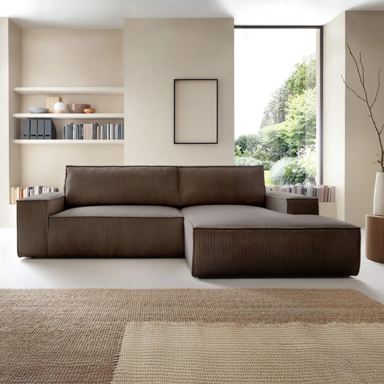 Garnero Arredamenti Divano letto angolare destra 3 posti 267x167cm velluto a coste marrone Relaxion Velluto a Coste Poso Marrone Best