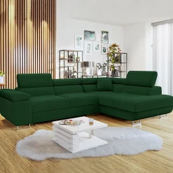 Garnero Arredamenti Divano letto angolare destra imbottito 274x203cm verde Bormio Tessuto Vellutato Manila Verde New