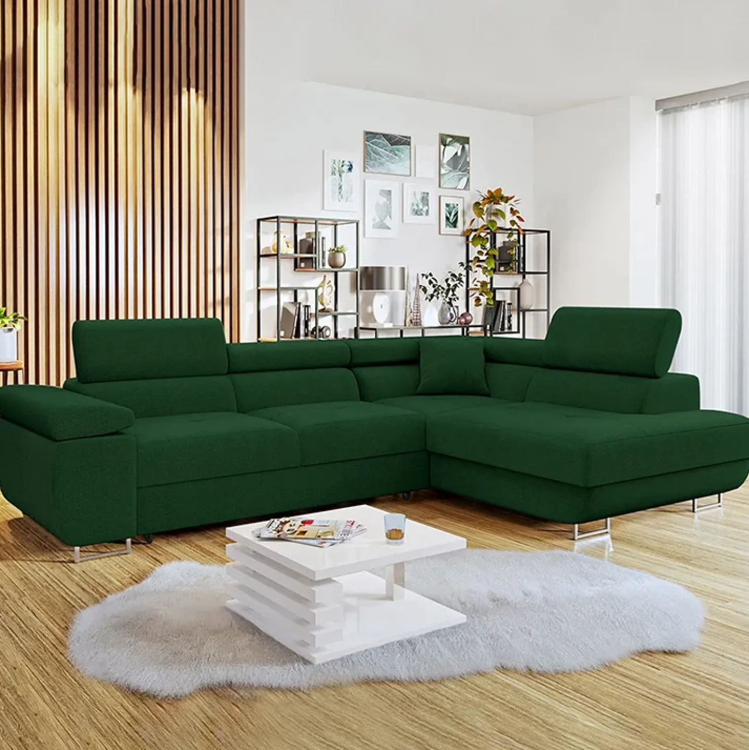 Garnero Arredamenti Divano letto angolare destra imbottito 274x203cm verde Bormio Tessuto Vellutato Manila Verde New